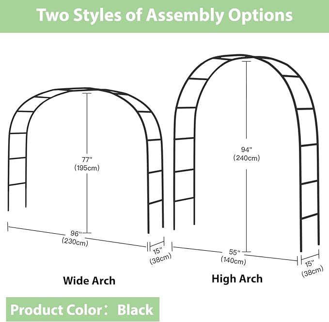 RUBFAC 94" Garden Arch Trellis for Climbing Plants Outdoor, Metal Arch Frame - Image 2