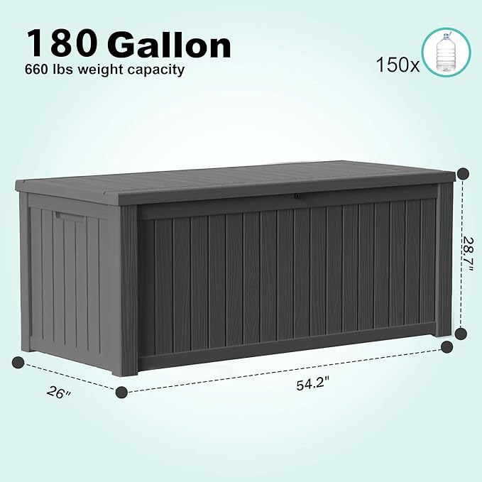 180 Gallon Outdoor Deck Box, Lockable Waterproof Outdoor Storage Boxes - Image 2