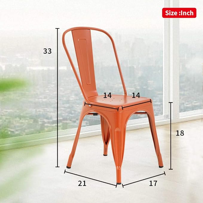 FDW | Set of 4 Metal Dining Chairs | Orange | Stackable Tolix Side Chairs - Image 3