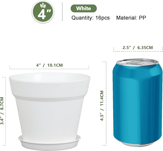 4 inch Small Plastic Nursery Pots, 16 Pack Plant Pots - Image 2