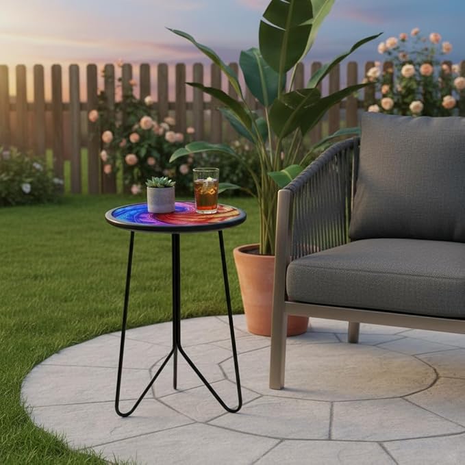 LIFFY Patio Side Tables, Small Round Decorative Metal End Table & Plant Tables - Image 7