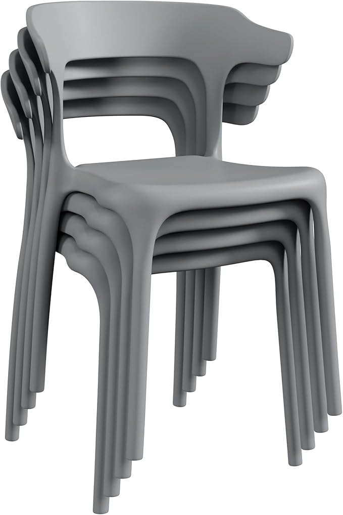 VECELO 4 Pack Plastic Stacking Chairs, Stackable Dining Chairs by VECELO