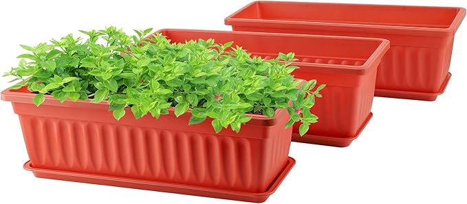 GREANER Long Planters for Outdoor Plants, 3 Pack 16.9x7.48 Inch Flower by GREANER