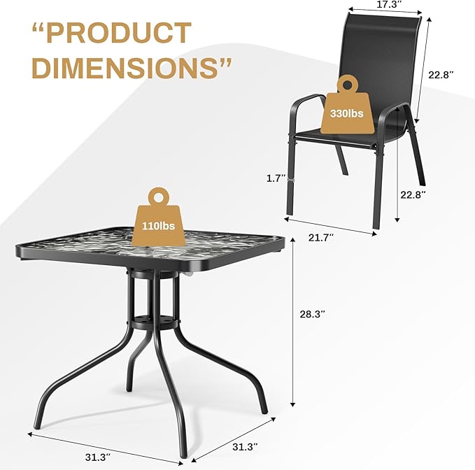 Arlopu 5 Piece Outdoor Patio Dining Set, Porch Furniture - Image 2