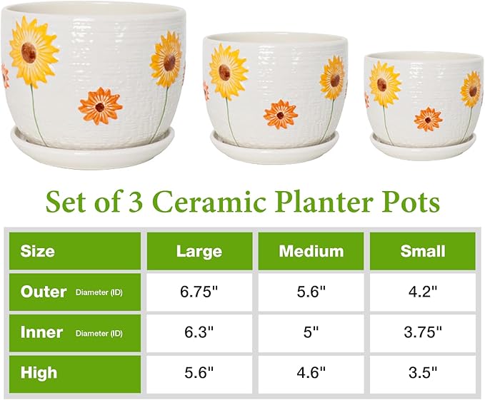 Ceramic Plant Pots Set of 3, 6.75/5.6/4.2 inch Planters - Image 2