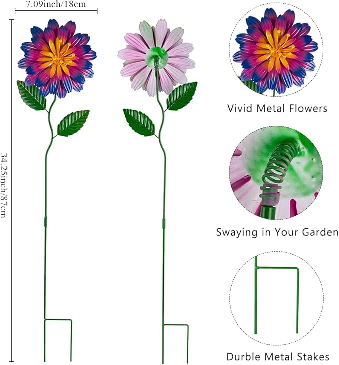 Metal Flowers for Outside, 3 Pack Flowers Decorative Garden Stakes Spring Decor - Image 2