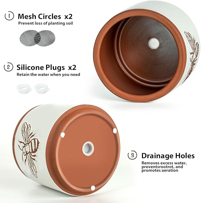 YBX Terracotta Pots Inch with Drainage Holes, Bee Decor, Ceramic Pots - Image 5