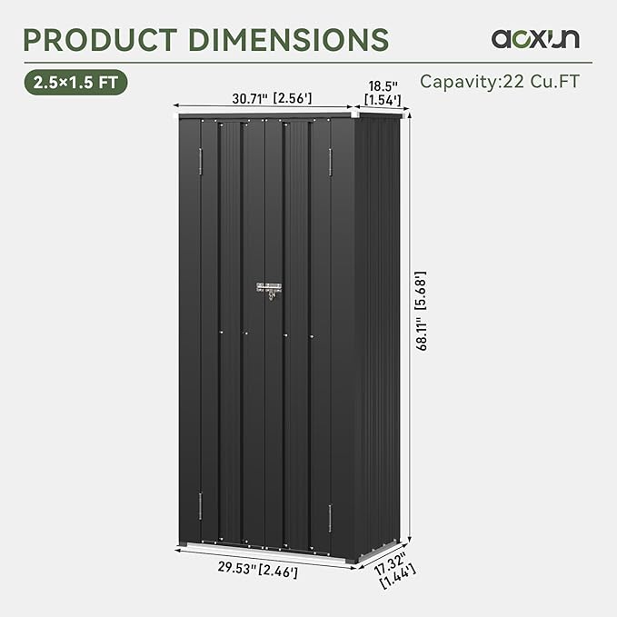 Aoxun 2.5’x1.5’ Outdoor Storage Cabinet, Outdoor Metal Storage Shed - Image 3