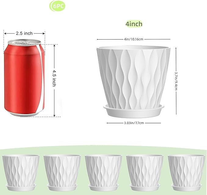 4 Inch Plant Pots, 6 Pack Indoor Flower Pots, Planters - Image 2