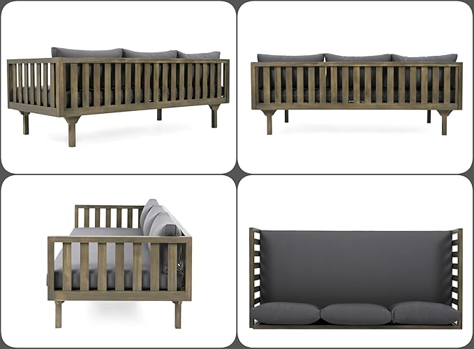 Merax Outdoor 3 Seater Daybed, Acacia Wood Day Bed Couch Sofa - Image 7