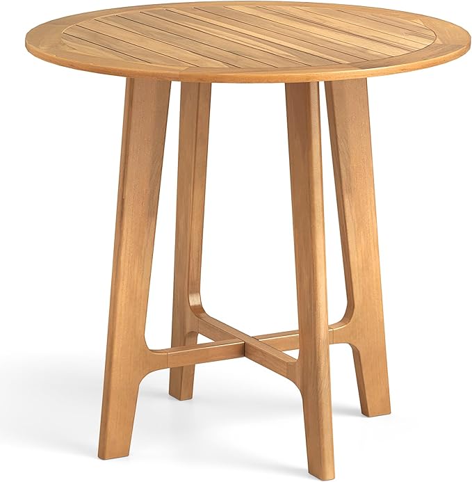 Tangkula 31.5" Round Patio Dining Table, Teak Wood Outdoor Dining Table - Image 9