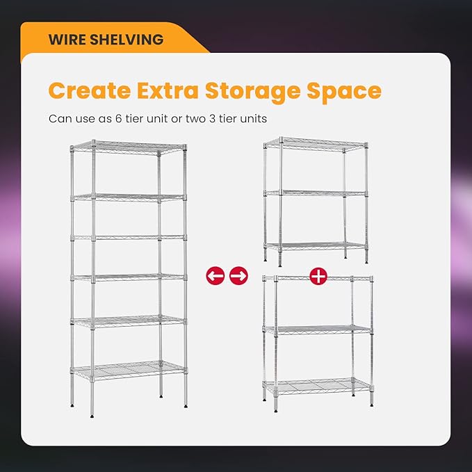 BestOffice Adjustable Wire Shelving Storage Shelves Heavy Duty Shelving Unit - Image 6