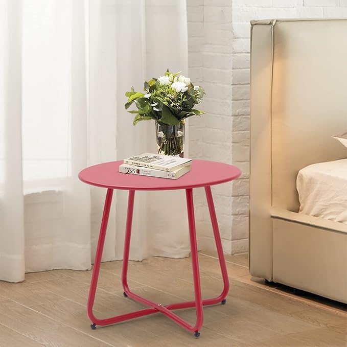 Patio Small Side Table Waterproof Round Metal Steel Weather Resistant Portable - Image 2