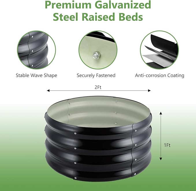 3 Pcs 2x2x1ft Round Galvanized Raised Garden Bed Planter Boxes Outdoor - Image 3
