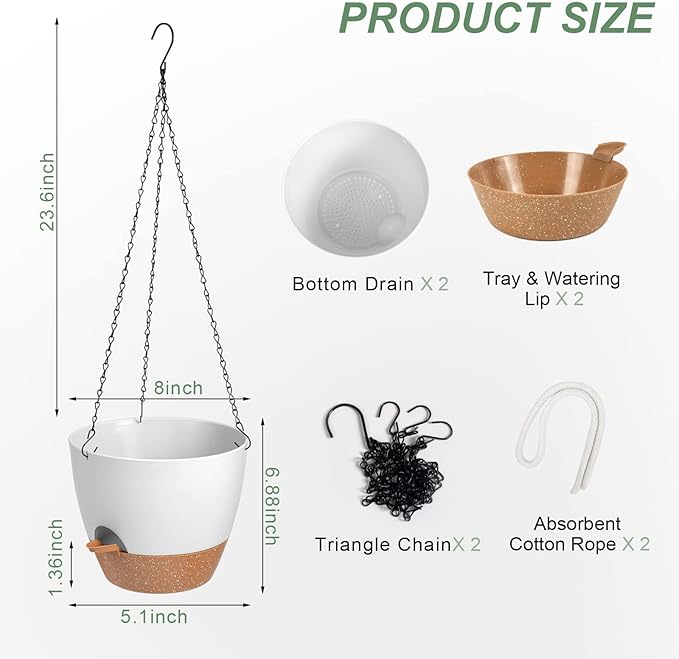 Hanging Planters for Indoor Outdoor Plants, 2 Pack Self Watering Hanging Pot - Image 3