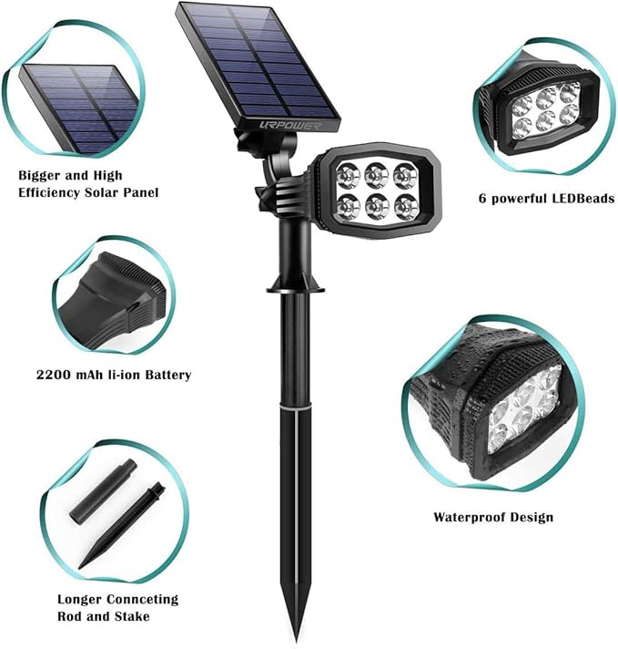 URPOWER Solar Lights Outdoor, Adjustable Solar Spot Lights Outdoor Spotlight - Image 3