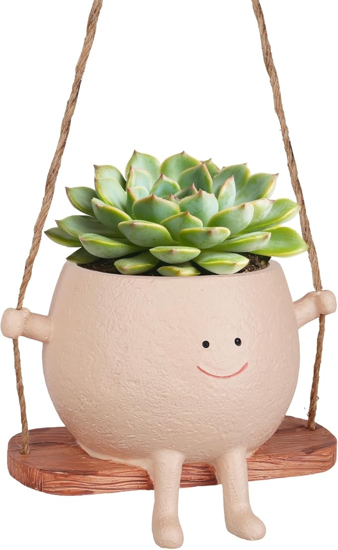 AFFLAT Smiley Face Flower Pot, Swinging Hanging Planter, Resin Smiley Face by AFFLAT