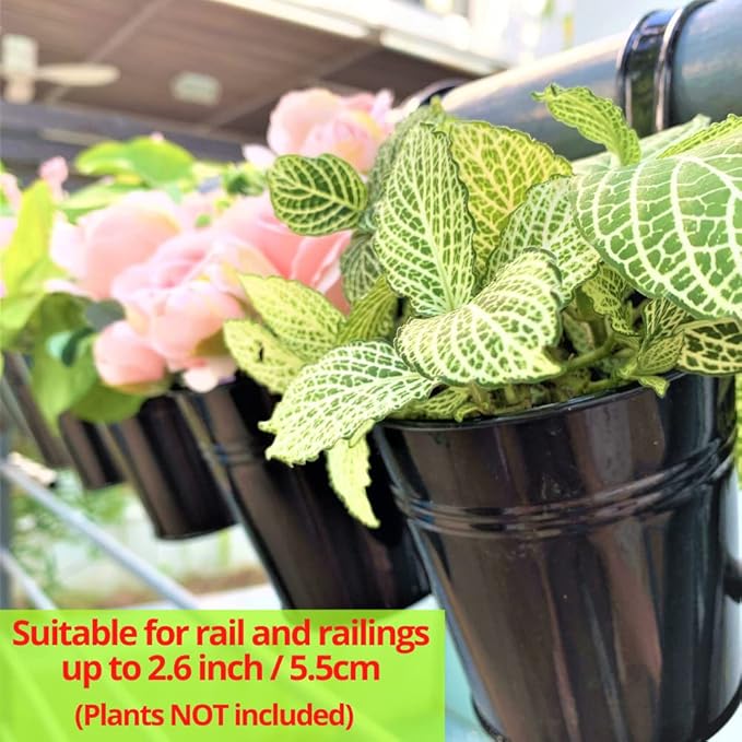 LaLaGreen Railing Planter 10 Pack, 6 Inch Hanging Flower Pot Black, Outdoor - Image 4