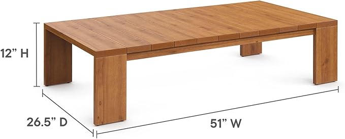 Modway Tahoe Acacia Wood Rectangular Outdoor Patio Coffee Table in Natural - Image 3