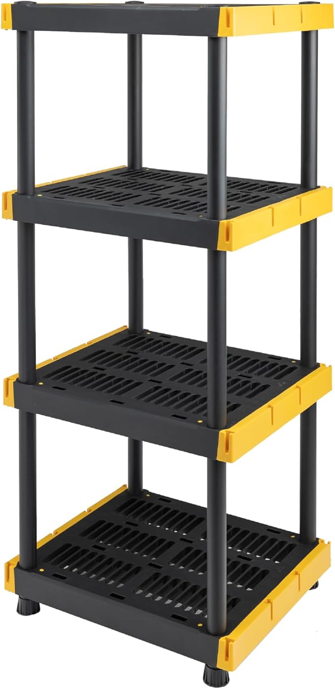 BLACK & YELLOW 4-Tier Heavy Duty Plastic Storage Shelves that Support up to by BLACK+%26+YELLOW