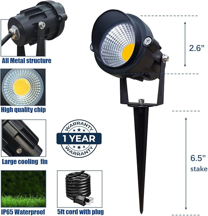 TOVEENEN LED Outdoor Landscape Spotlight 120V 12W Waterproof Spot Lights - Image 7