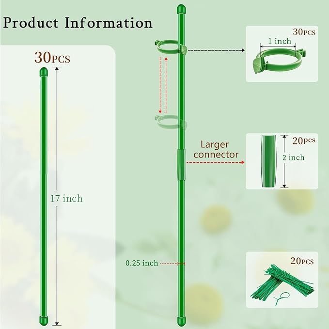 30Pcs Plant Support Stakes 17 inch SupKing Garden Orchid Sticks Extended to 3ft - Image 2