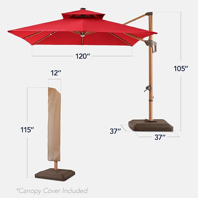 Best Choice Products 10ft Square Cantilever Patio Umbrella w/Base Included - Image 2