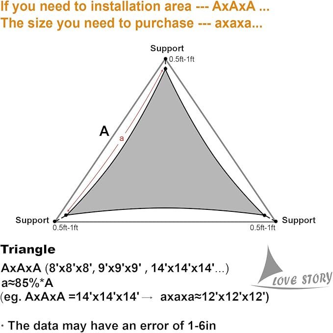 LOVE STORY Custom Size 8'x8'x8' Graphite Grey Sun Shade Sail Triangle Sunshade - Image 2