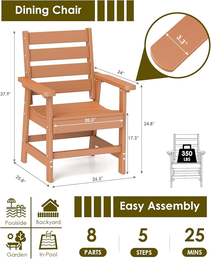 GREENVINES Outdoor Dining Chair | HDPE | Patio Chairs | All-Weather | Teak - Image 2