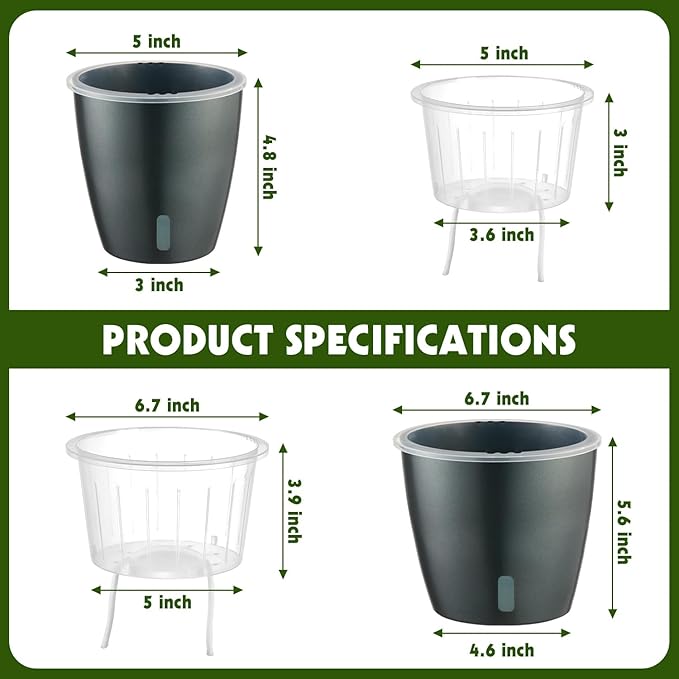 Self Watering Pots for Indoor Plants, Small African Violet Pots - Image 3