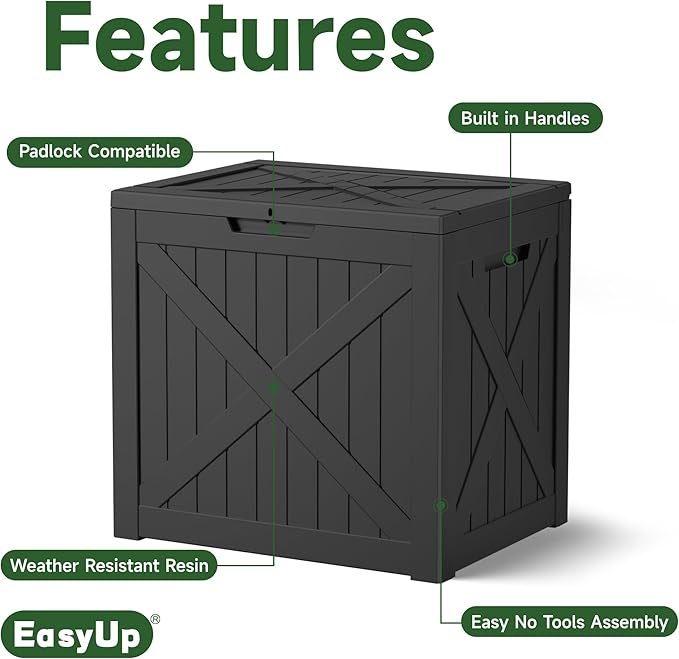 EasyUp 32 Gallon Outdoor Storage Box, Resin Waterproof UV-Resistant Deck Box - Image 3