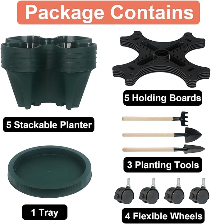 GameXcel Vertical Planter 5 Tier Stackable Planters Garden Planters Strawberry - Image 8