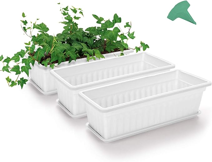 GROWNEER 3 Packs 17 Inches White Flower Window Box Plastic Vegetable Planters - Image 8
