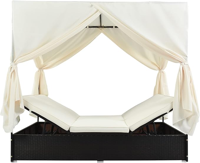 Patio Chaise Lounge, PE Rattan Outdoor Patio Wicker Sunbed Daybed - Image 9
