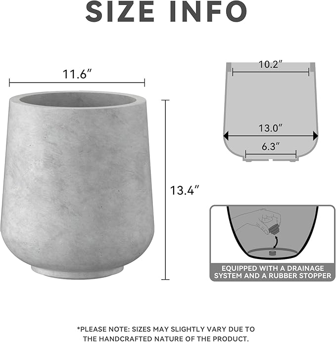 Kante 11.6" Dia Round Concrete Planter, Outdoor Indoor Large Plant Pots - Image 2