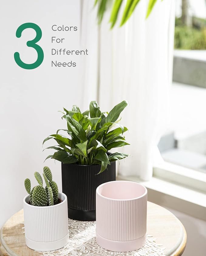 LaDoVita 3 Pack Ceramic Plant Pots 6/5/4 inch, Flowerpot - Image 5