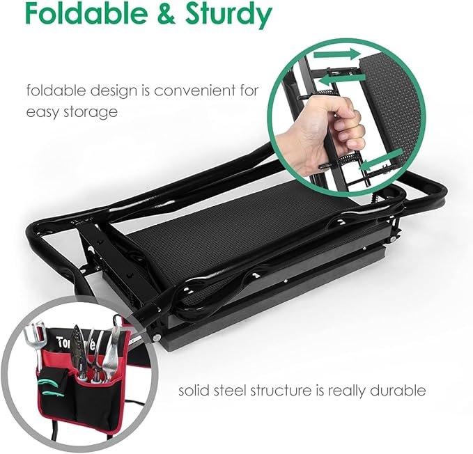 TomCare Garden Kneeler Seat Garden Bench Garden Stools Foldable Stool - Image 5