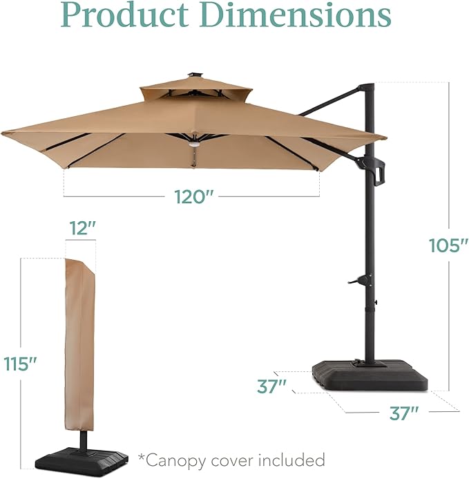 Best Choice Products 10x10ft Cantilever Patio Umbrella w/Base Included - Image 7