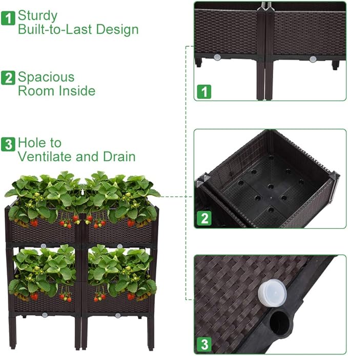 VINGLI Square Raised Garden Bed, Self-Watering Plastic Planter - Image 4