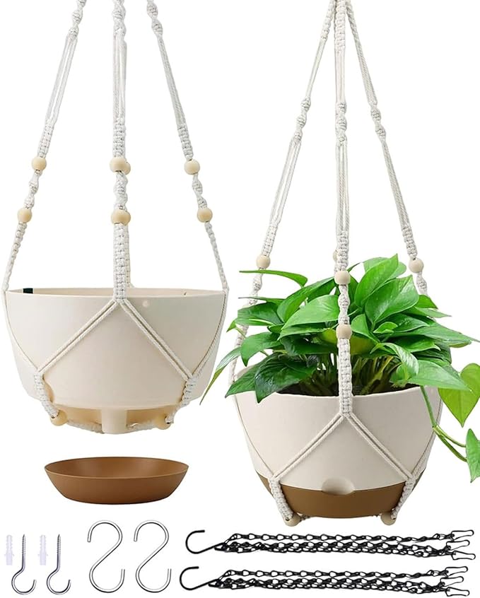 Hanging Planters for Indoor Plants, 2 Pack 10 Inch Self Watering Pots by Koalaime