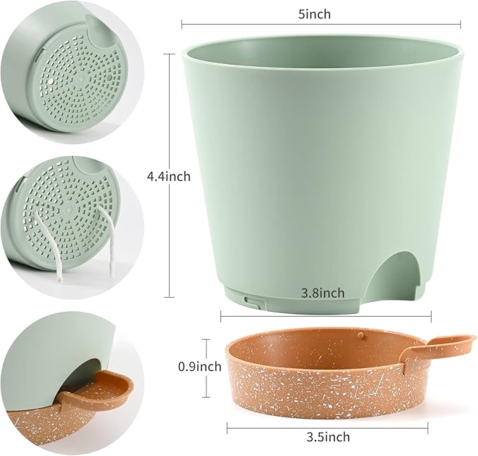 Plant Pots 6 PCS 5 inch Self Watering Planters High Drainage Flowers Pot - Image 3