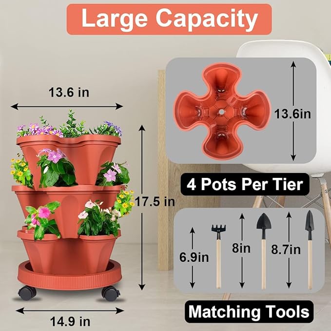 Vertical Planter 3 Tier Stackable Planters Garden Planters Strawberry Herb - Image 8