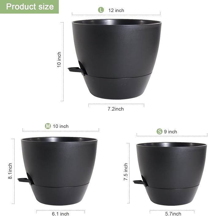 12/10/9 inch Large Self Watering Pots, Plant Pots - Image 2