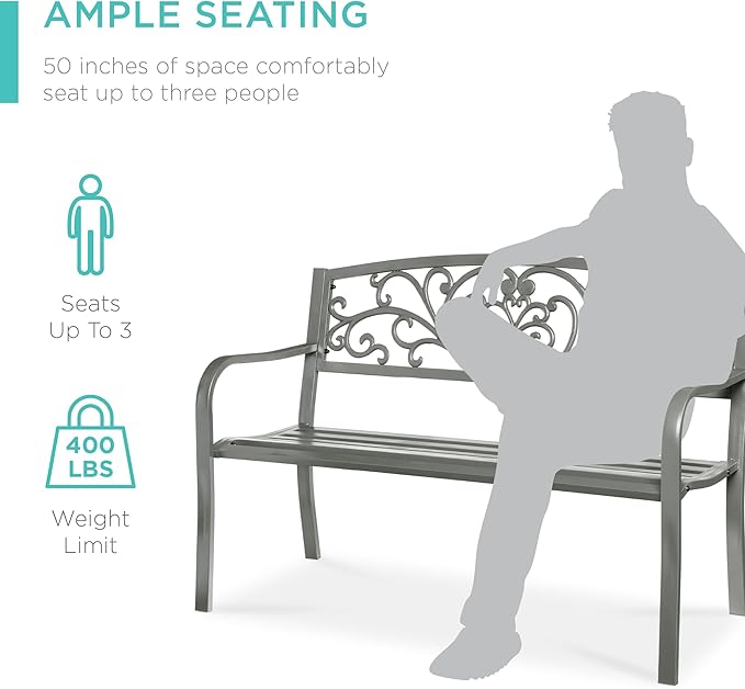 Best Choice Products Outdoor Bench Steel Garden Patio Porch Furniture - Image 5