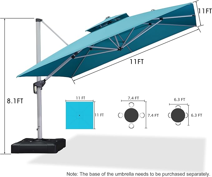 PURPLE LEAF 11 Feet Double Top Deluxe Square Outside Umbrella - Image 8