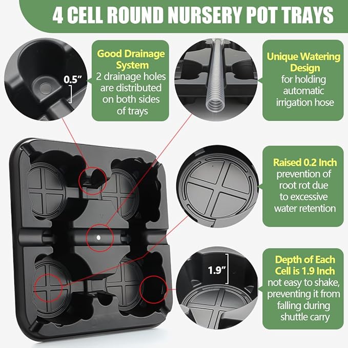 4 Cell Round Nursery Pot Trays for 5-6 Inch Pots, Thickened Sturdy Seedling Pot - Image 3