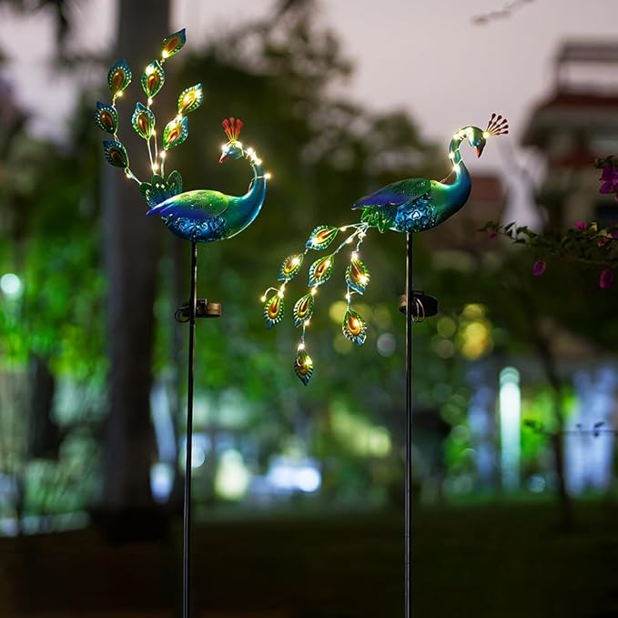 DREAMSOUL Peacock Solar Lights Outdoor 2 Pack, Waterproof Outdoor Solar Lights - Image 8