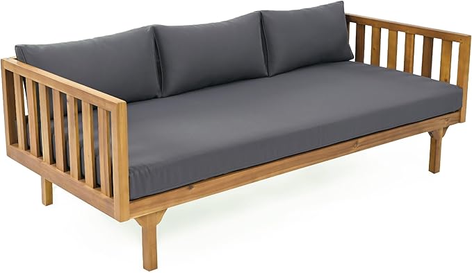 Merax Outdoor 3 Seater Daybed, Acacia Wood Day Bed Couch Sofa - Image 6