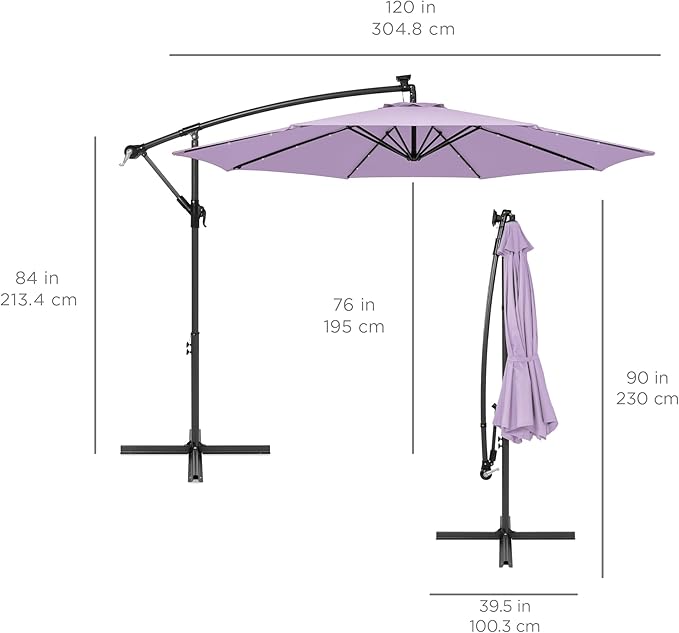 Best Choice Products 10ft Solar LED Offset Cantilever Hanging Market Patio - Image 7