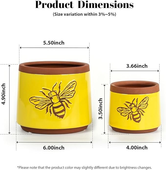 YBX Terracotta Pots Inch with Drainage Holes, Bee Decor, Ceramic Pots - Image 2